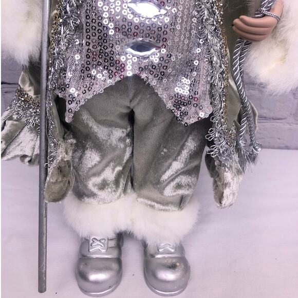 Christmas Silver White Faux Fur 16" Standing Ceramic Face Hands Collectible Sana - Picture 5 of 16